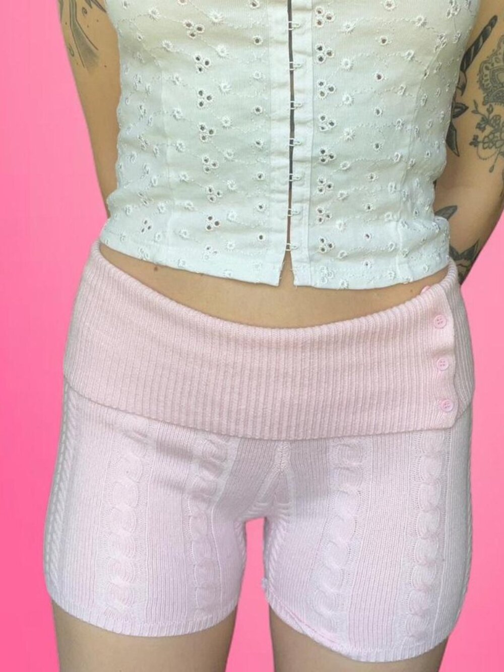 Vine and Valley pink fold over sweater shorts